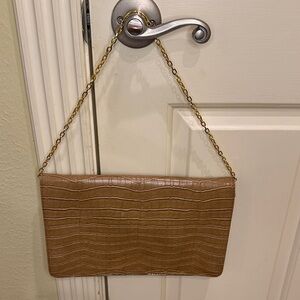 Daisy Fuentes Tan Croc-Embossed Clutch with a Removable Gold Chain